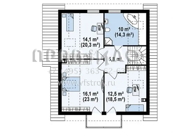 Проект коттеджа с простыми фасадами и двускатной кровлей  S3-170 (Z63)