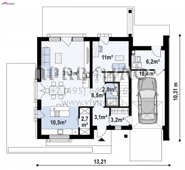 Проект современного двухуровневого дома с односкатной крышей и с встроенным гаражом S3-166-9 (Z391)