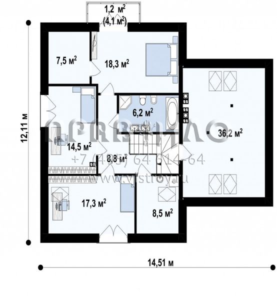 Проект одноэтажного дома с мансардой, подвалом и гаражом S3-313 (Z284 P)
