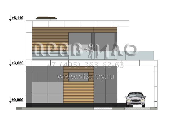Проект дома с большой террасой и навесом для автомобиля S-158
