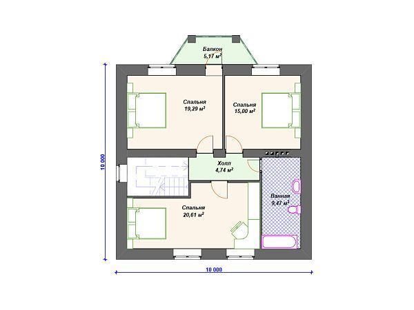 Проект простого дома с мансардой, эркером и 3 спальнями S4-156 (К-107)