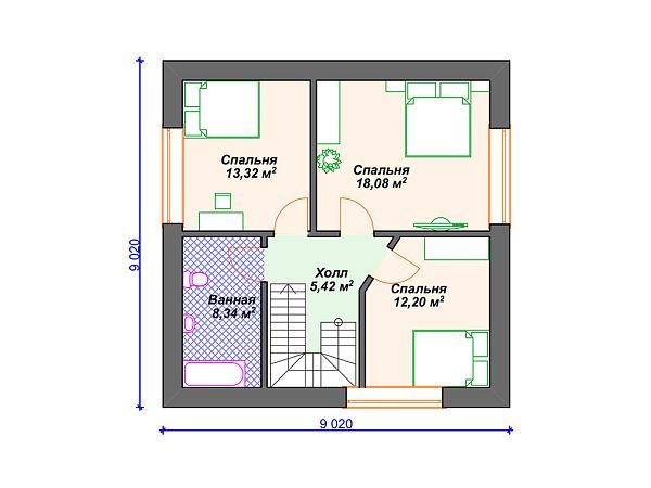Проект дома с мансардой с 3 спальнями S4-126 (К-047)