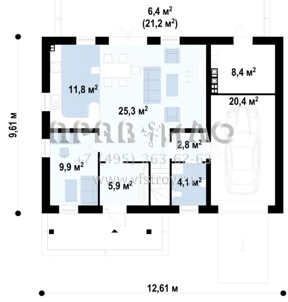 Проект загородного дома со скатной кровлей и гаражом на одну машину S3-190 (Z133)