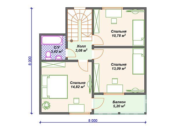 Проект каркасного дома с мансардой и 3 спальнями S4-106 (И-083)