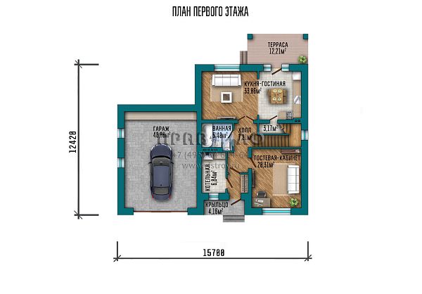 Проект двухэтажного дома с гаражом и большой кухней-гостиной S2-216 (139-216-2Г)