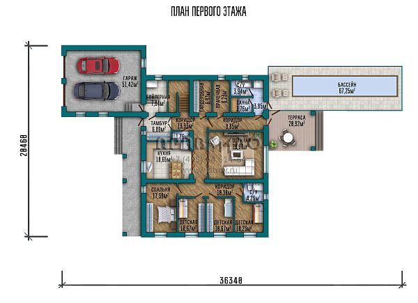 Проект стильного дома с бассейном и эксплуатируемой кровлей S2-355 (162-355-2Г)