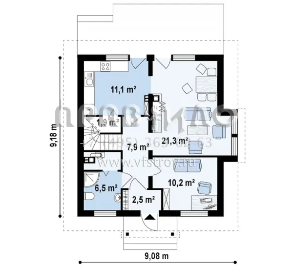 Проект одноэтажного мансардного дома с камином S3-119-2 (Z44)