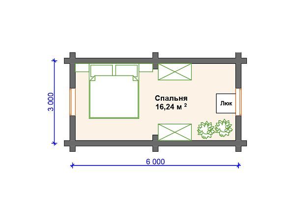 Проект деревянного дома из бревна 5 на 7 м S4-44 (ДО-016)