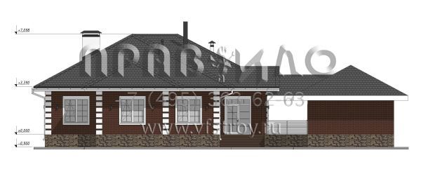 Проект одноэтажного дома с гаражом и отдельно стоящей баней S-257