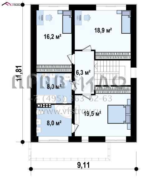 Проект классического двухэтажного дома с четырехскатной крышей S3-157-8 (zx24 a v1)