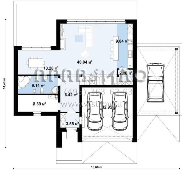 Проект дома с измененной планировкой и односкатной кровлей S3-193 (Zx204 B30)