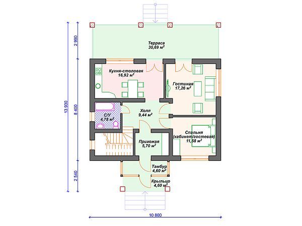 Проект каменного дома с террасой S4-181 (К-298)