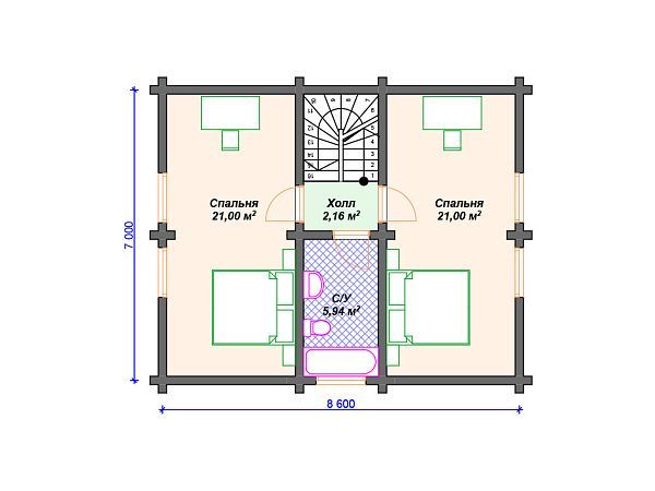 Проект деревянного дома с 3 спальнями и террасой S4-131 (ДС-117)