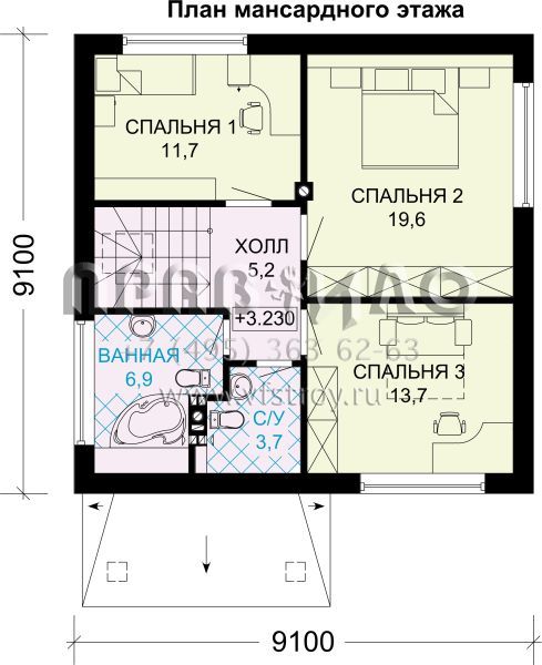 Проект экономичного коттеджа с шатровой крышей S7-126 (3-27d)
