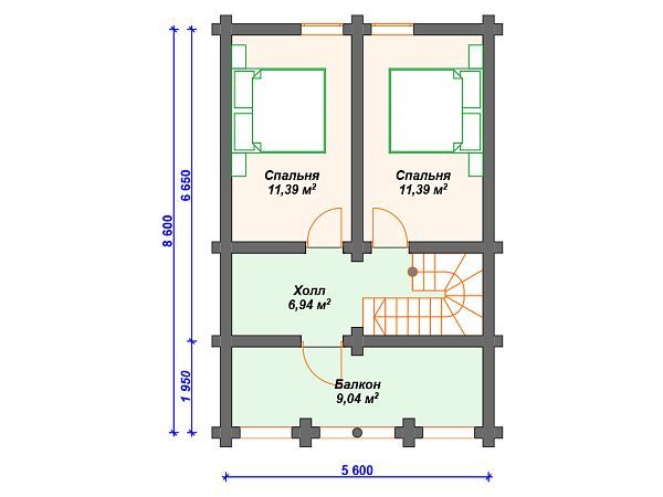 Проект деревянного дома из бревна 5 на 8 м с балконом S4-78 (ДО-028)