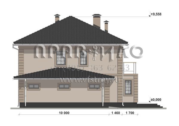 Проект двухэтажного дома с сауной в классическом стиле S-349