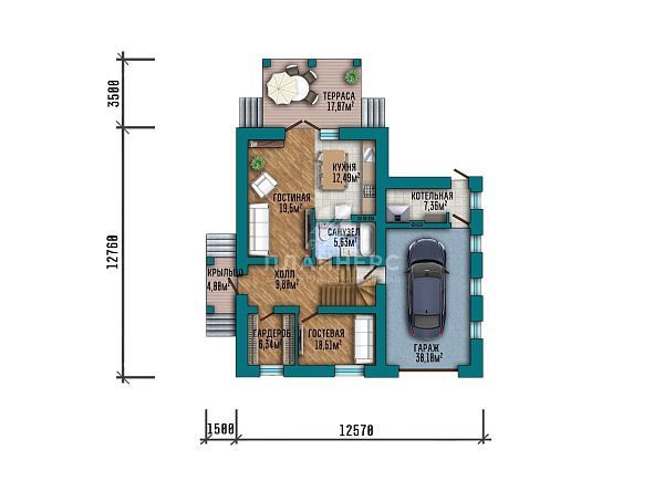 Проект с гаражом, террасой и фасадом из серого кирпича S2-181 (509-167-2Г)