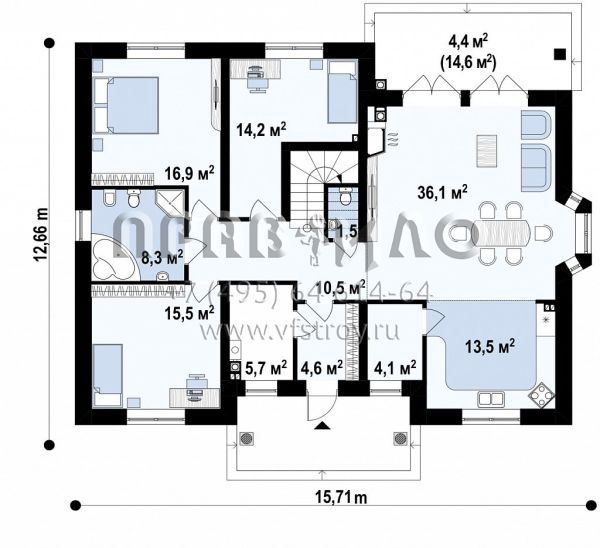 Проект классического одноэтажного дома с мансардой и двумя гостиными S3-235-3 (Z10 stu bk v1)