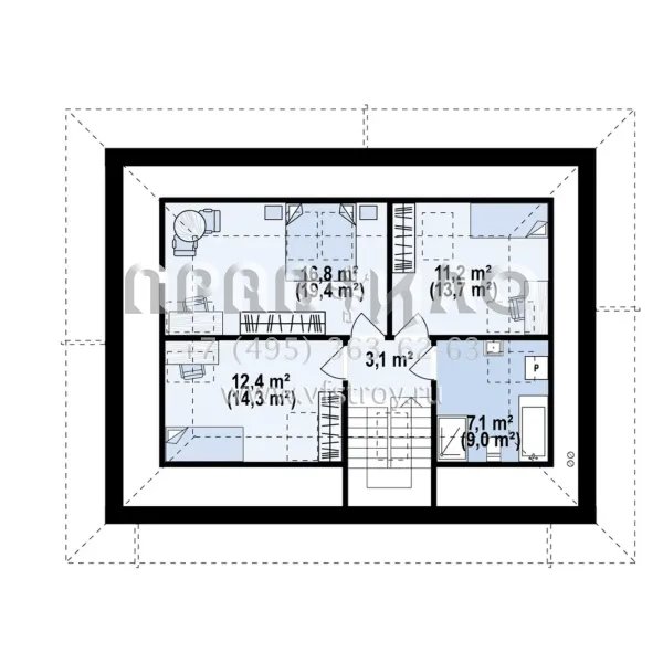 Проект рационального дома с мансардой, гаражом и камином S3-156-8 (Z481)