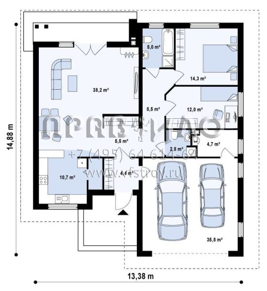 Проект комфортабельного дома с гаражом на два автомобиля  S3-142-1 (Z94)