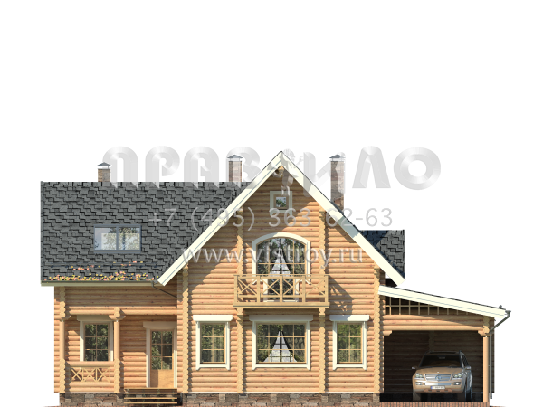 Бревенчатый дом с навесом для автомобиля S7-198 (1-27)