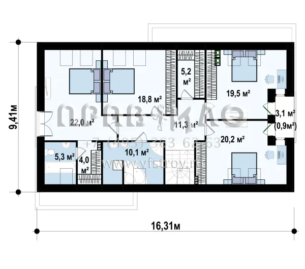 Проект строительства квадратного частного дома с гаражом на два автомобиля  S3-223(Z238)