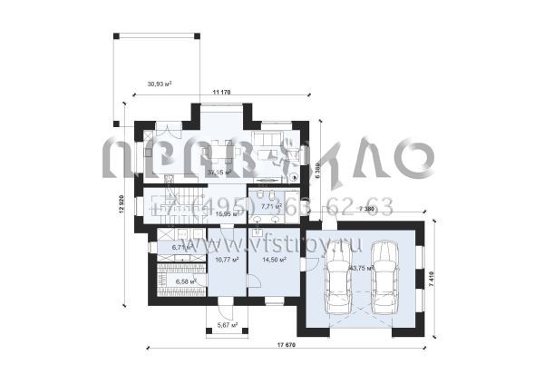 Проект двухэтажного дома с гаражом на две машины в стиле Райт S-234