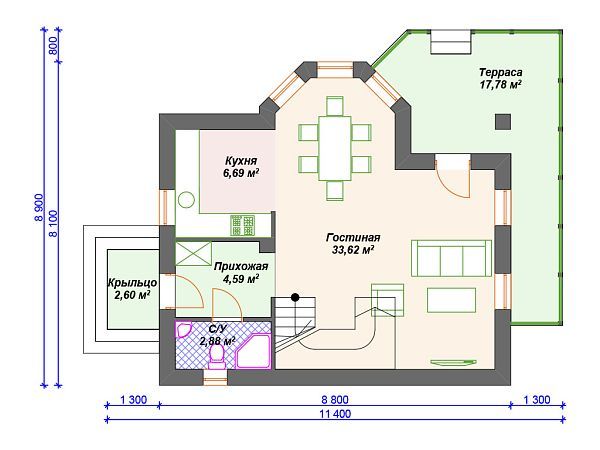 Проект каменного дома с эркером и 3 спальнями S4-112 (К-266)
