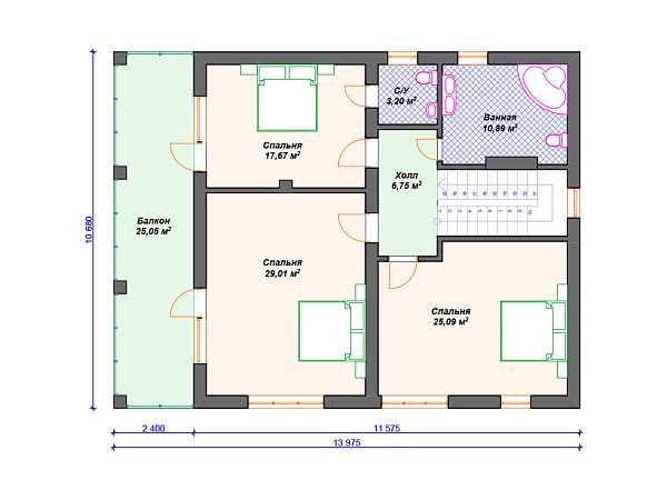 Проект каменного дома с 3 спальнями S4-243 (К-186)