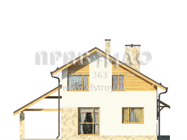 Загородный дом из газобетона с навесом для автомобиля S7-149 (3-37a)