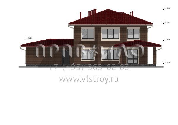 Проект двухэтажного дома с гаражом на две машины в стиле Райт S-234