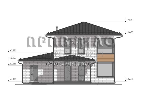 Проект эффективного двухэтажного дома с навесом для авто  S-121