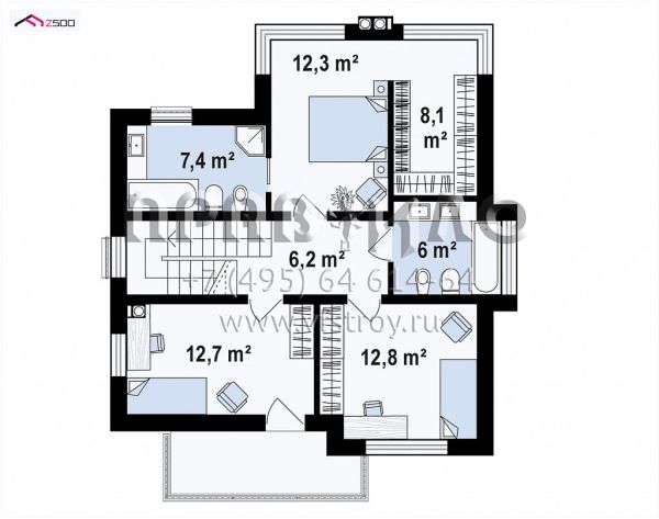 Проект современного квадратного в плане двухэтажного дома S3-133-8 (Zx165)