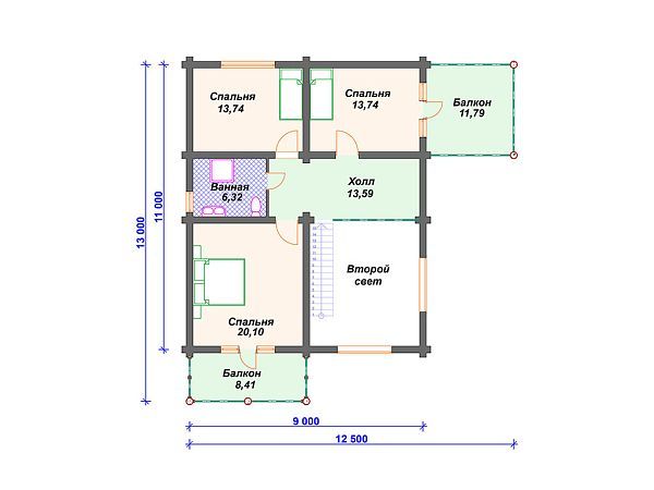 Проект деревянного дома из бревна 12 на 13 м с сауной S4-231 (ДО-012)