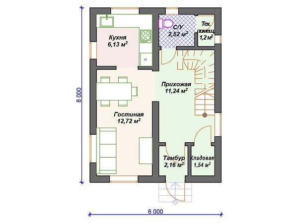 Проект дома с мансардой и 3 спальнями S4-75 (К-125)