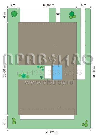 Проект одноэтажной виллы с плоской кровлей S8-369 (Вилла Атриум)