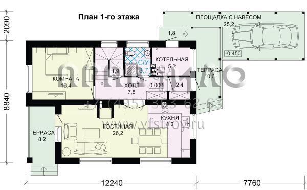 Проект экономичного загородного дома с навесом для автомобиля S7-149 (3-32)