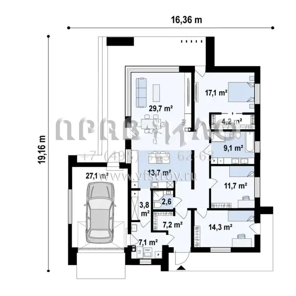 Проект современного одноэтажного коттеджа с чердаком, с гаражом  S3- 148 (Z458 B sm)