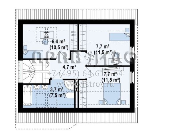 Проект частного компактного дома с двускатной крышей  S3-95 (Z211)