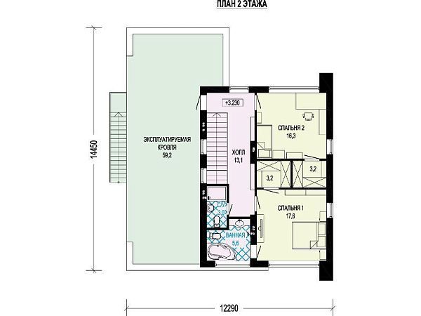 Двухэтажный дом с плоской эксплуатируемой кровлей и встроенным гаражом S7-187 (3-50)