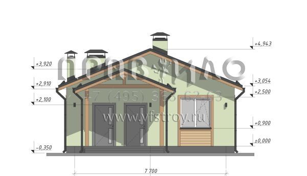Проект небольшого одноэтажного дома для узких участков S-70