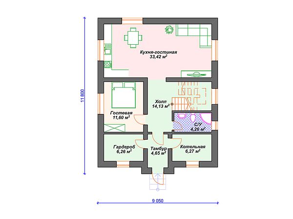 Проект дома с 3 спальнями и мансардой S4-154 (К-332)