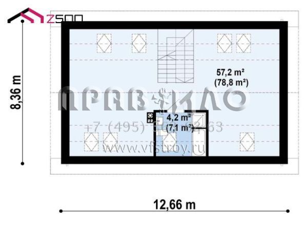 Проект современного одноэтажного дома с мансардой свободной планировки S3-144-2 (z517)