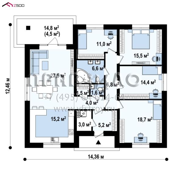 Проект комфортабельного одноэтажного дома с электрической системой отопления S3-131-3 (z67 A el)