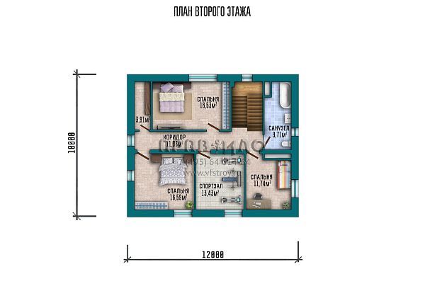 Проект двухэтажного дома с большой террасой, тремя спальнями и спортзалом S2-188 (106-188-2)