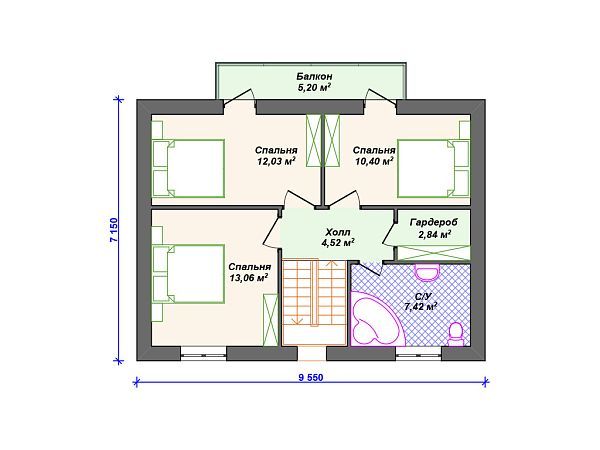 Проект каменного дома с 3 спальнями S4-108 (К-112)