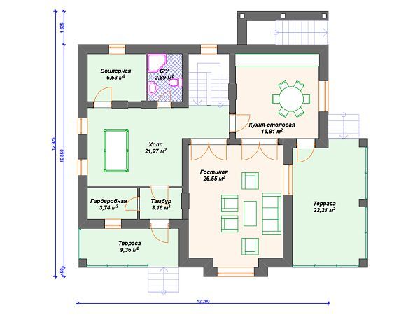 Проект каменного дома с 3 спальнями S4-259 (К-138)