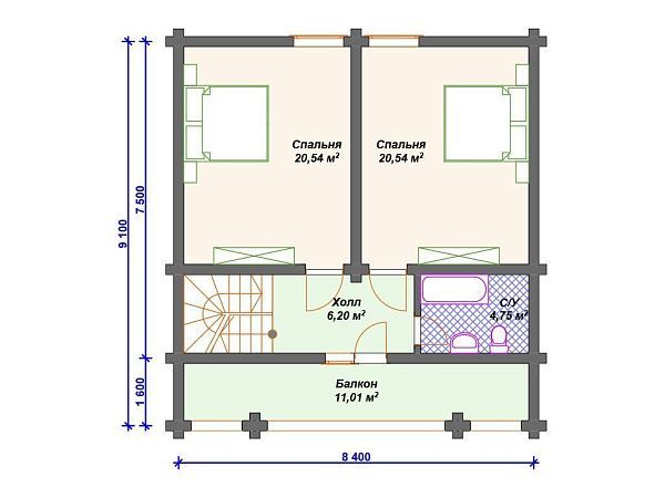 Проект деревянного дома из бревна 9 на 9 м с сауной S4-131 (ДО-126)