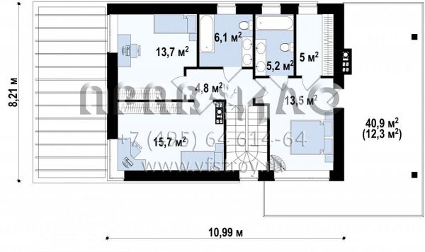 Проект двухэтажного комфортабельного дома c двумя террасами и гардеробной комнатой S3-178-4 (Zz63 B)