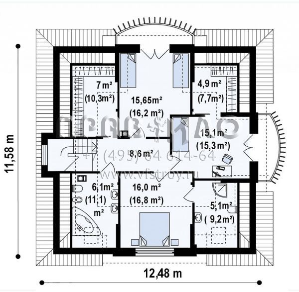Проект красивого классического дома с мансардой и балконами S3-189-7 (Z18 kl+)